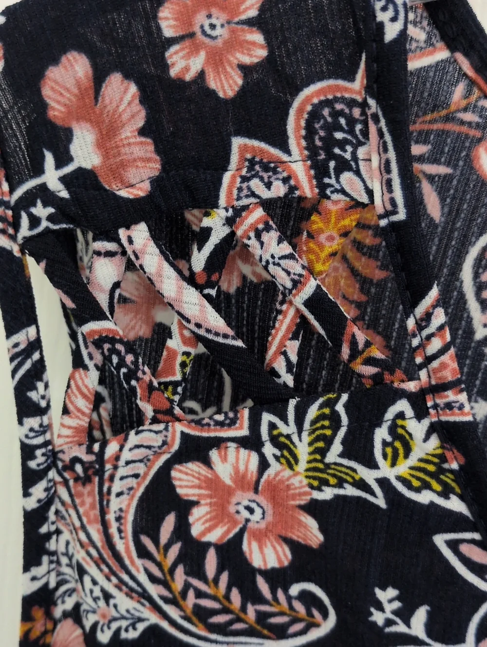 PerSeption Navy Blue Floral Paisley Sleeveless V Neck Blouse - 1X